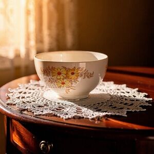 Roslyn China 'Bracken' Pattern Bone China Open Sugar Bowl-floral design-Gold Rim